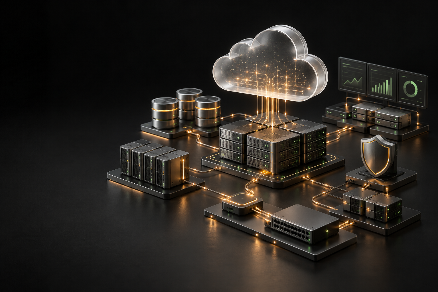 Cloud infrastructure architecture with connected compute, data and security layers